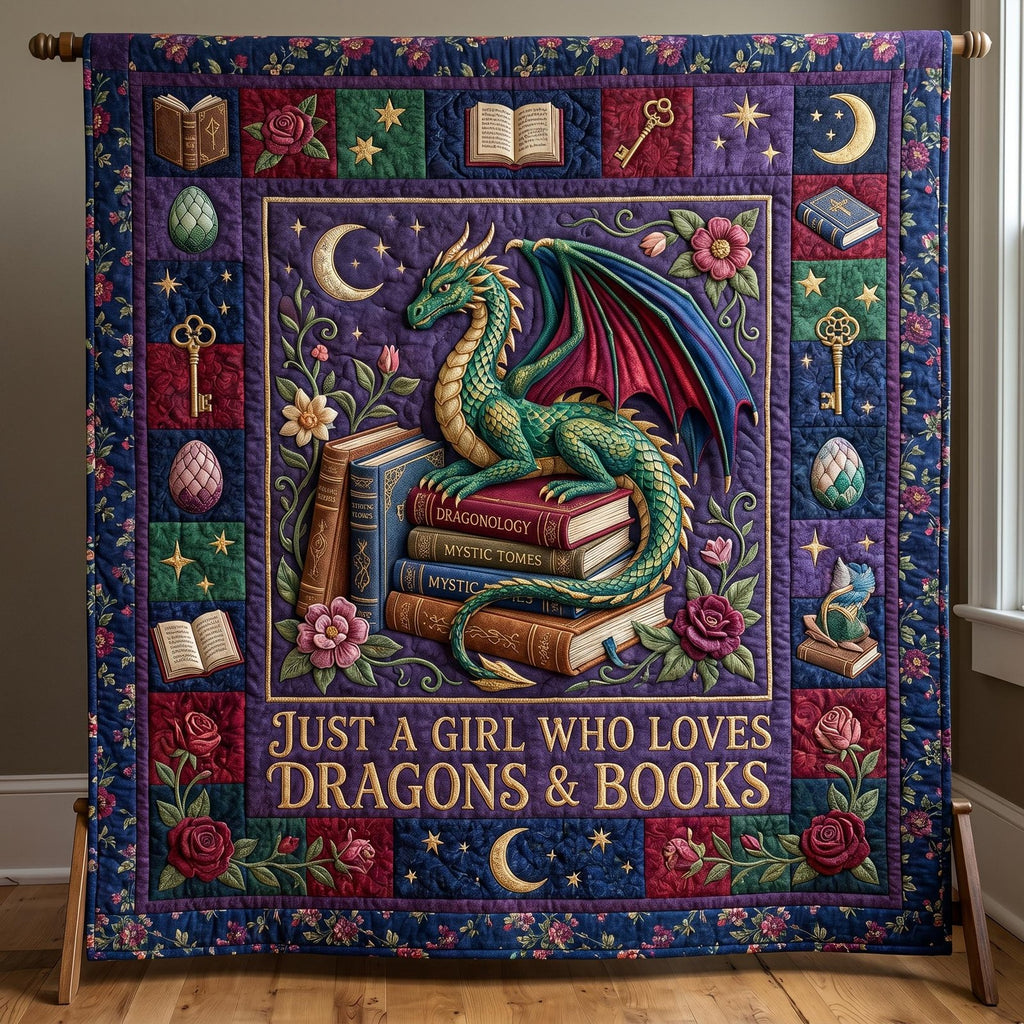 Bookworm Dragon Quilted Blanket printed blanket