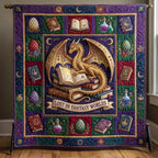 Bookworm Dragon Quilted Blanket printed blanket