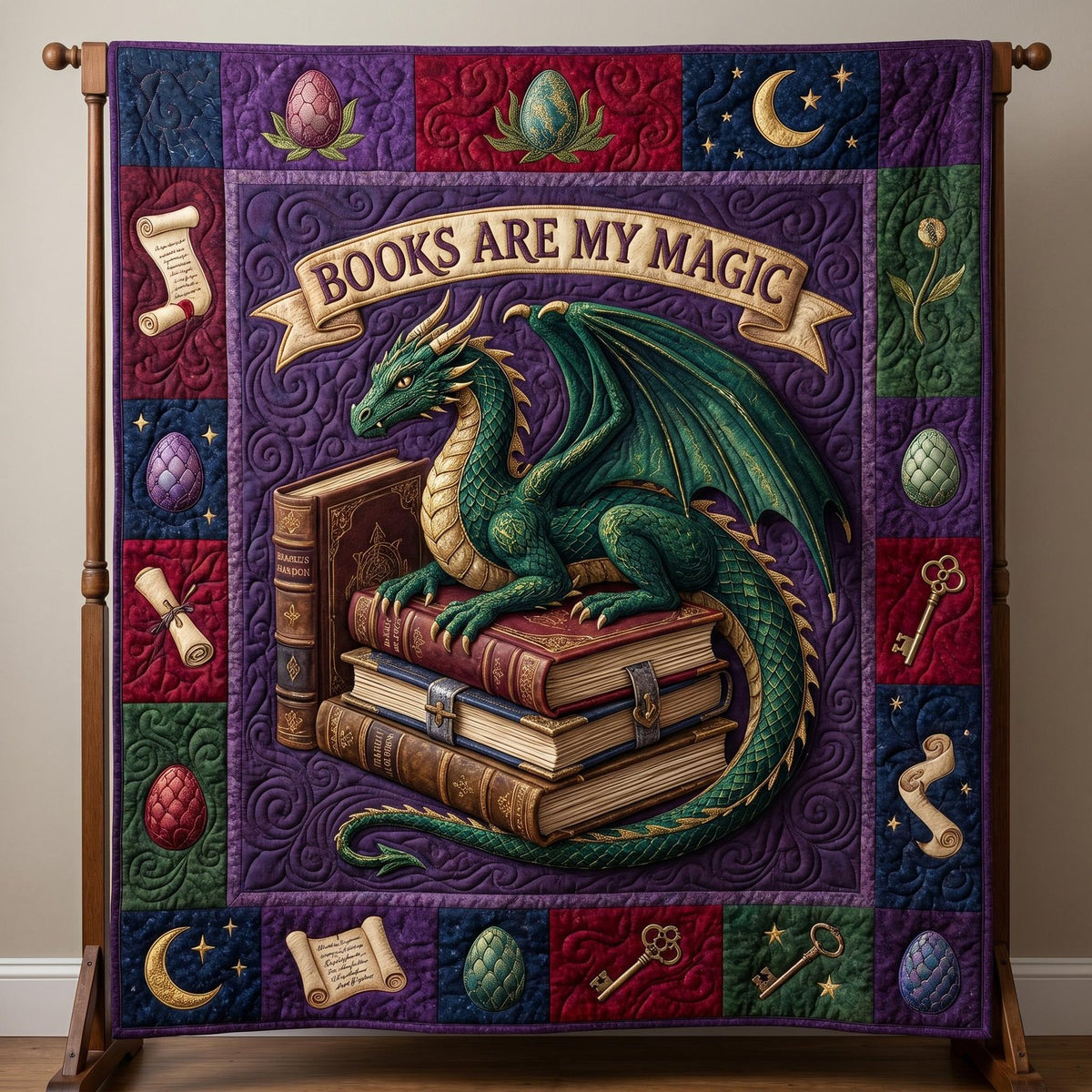 Bookworm Dragon Quilted Blanket printed blanket