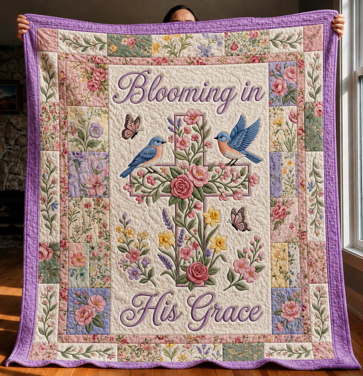 Booming In His Grace Quilted Blanket printed blanket