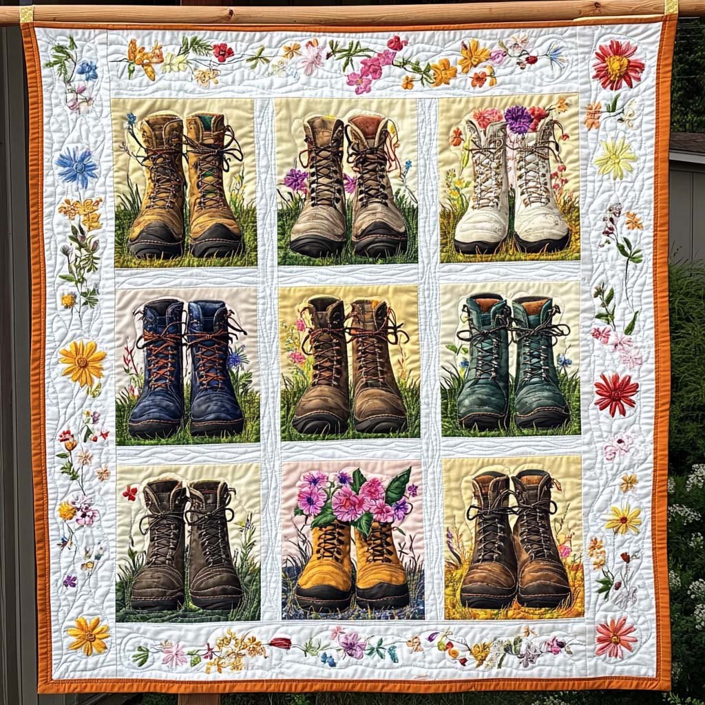 Boots In Bloom Quilted Blanket printed blanket
