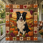Border Collie Autumn Quilted Blanket printed blanket