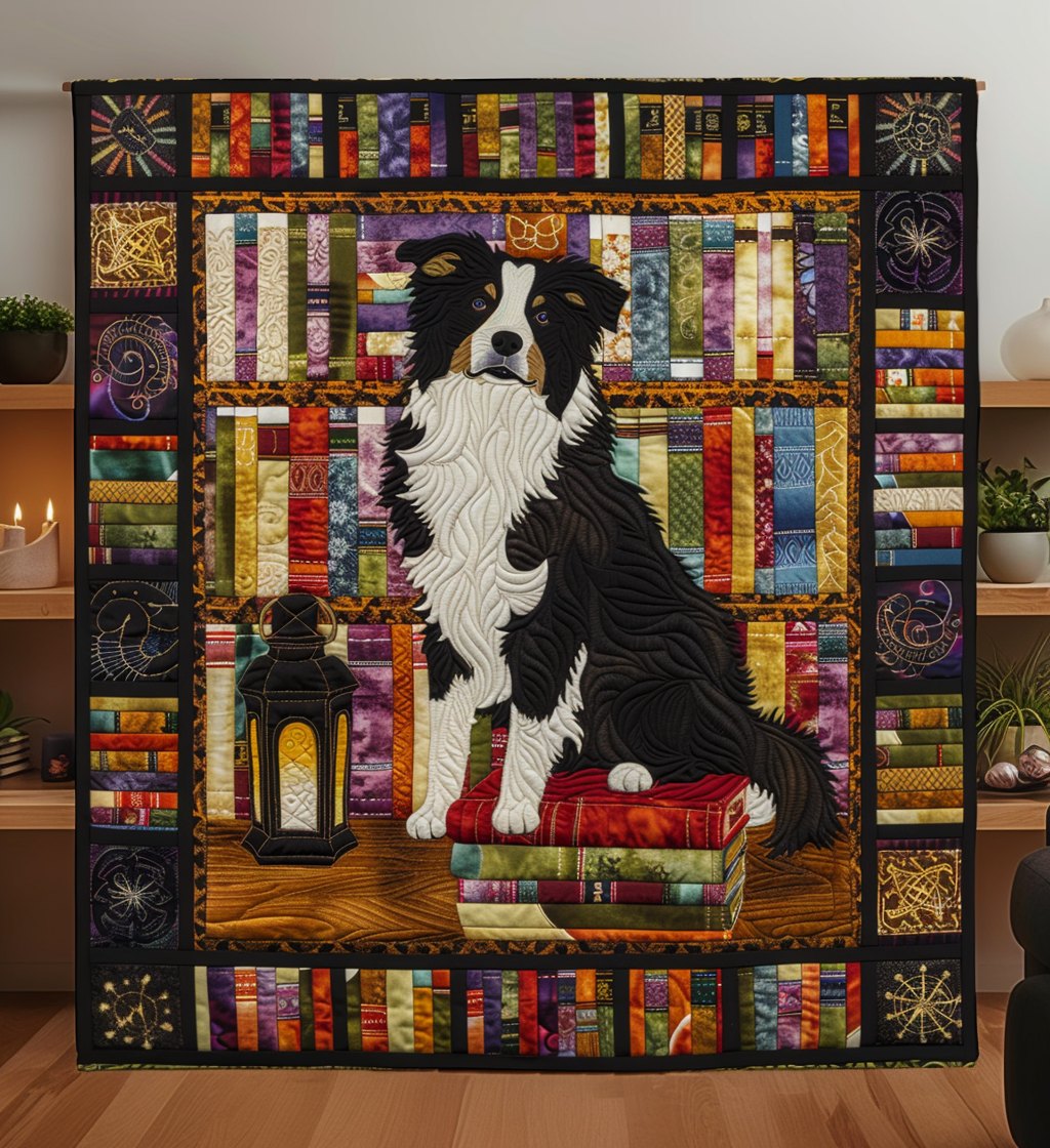 Border Collie Of Knowledge Quilted Blanket printed blanket