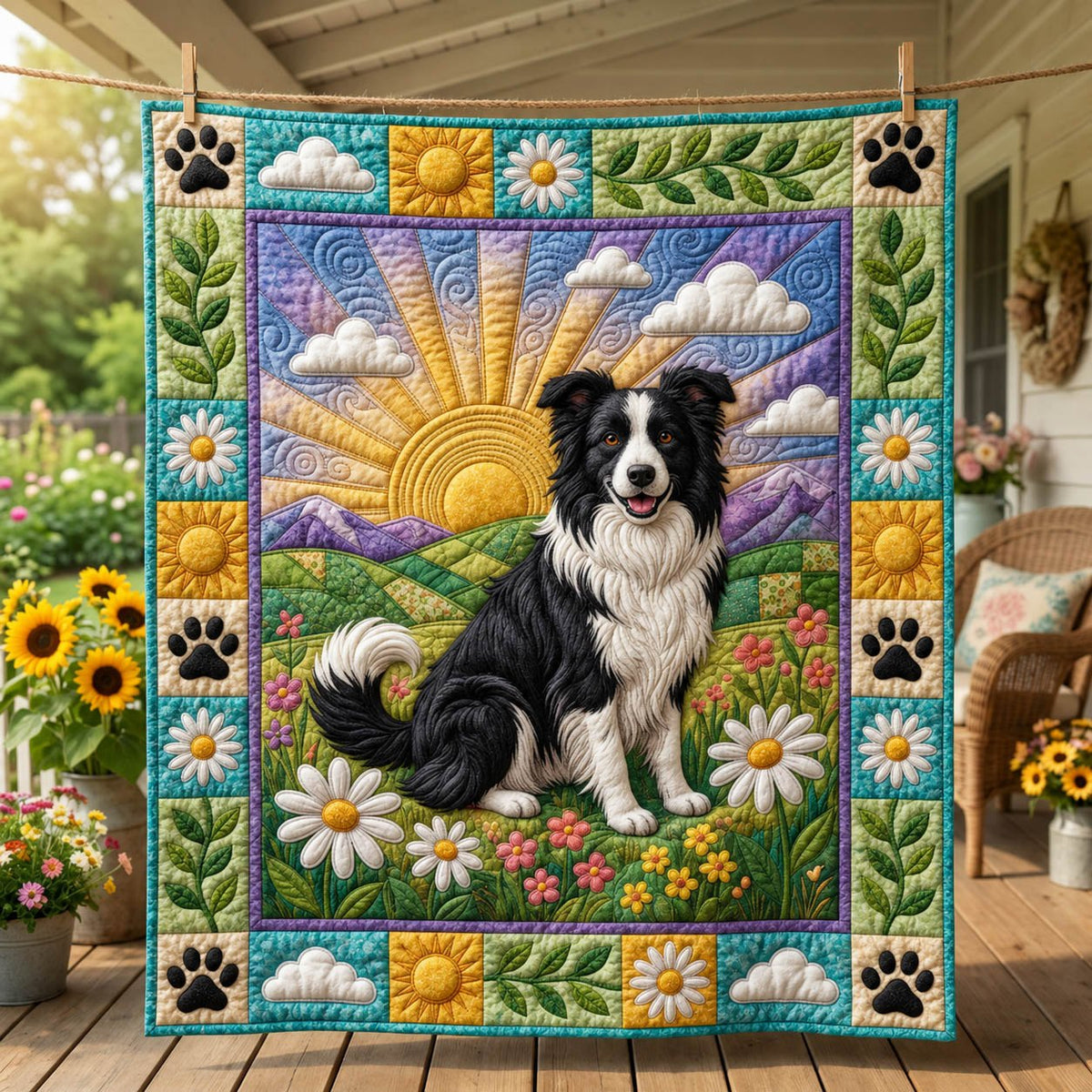 Border Collie Quilted Blanket printed blanket