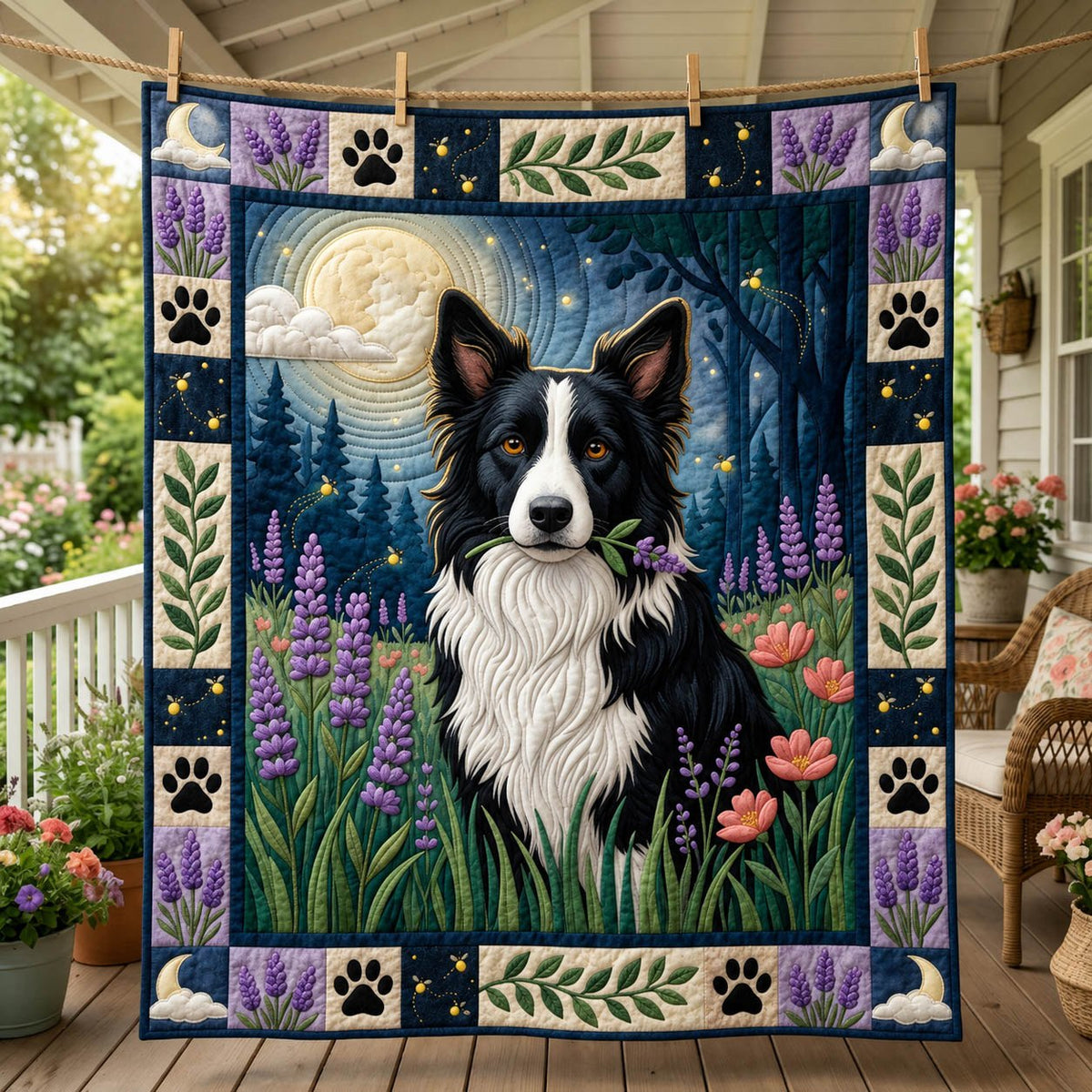 Border Collie Quilted Blanket printed blanket