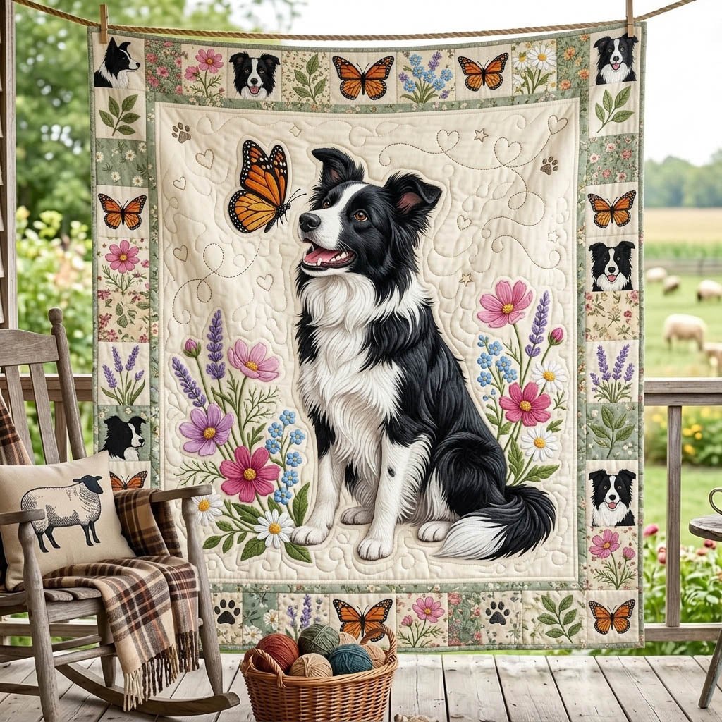 Border Collie Quilted Blanket printed blanket