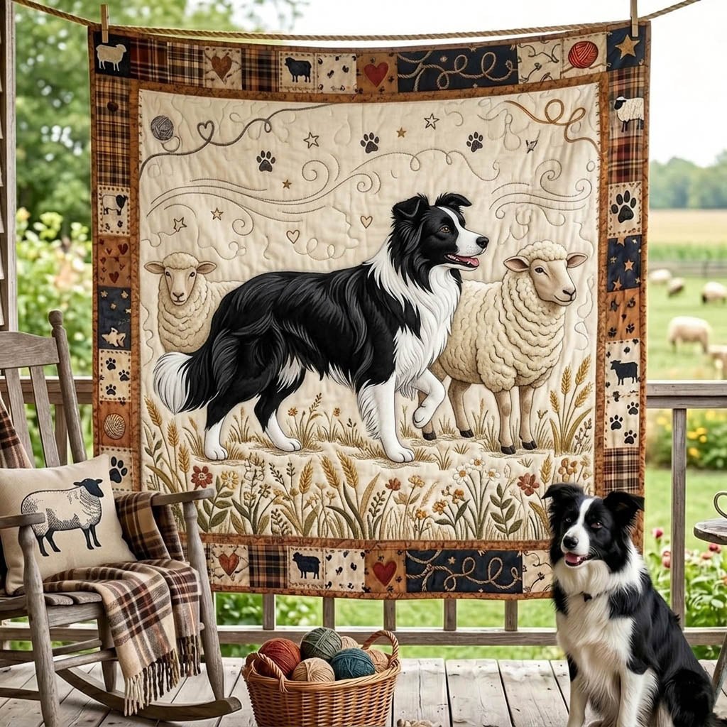 Border Collie Quilted Blanket printed blanket