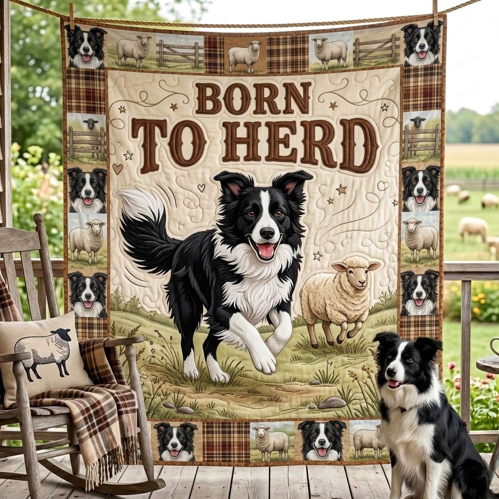Border Collie Quilted Blanket printed blanket