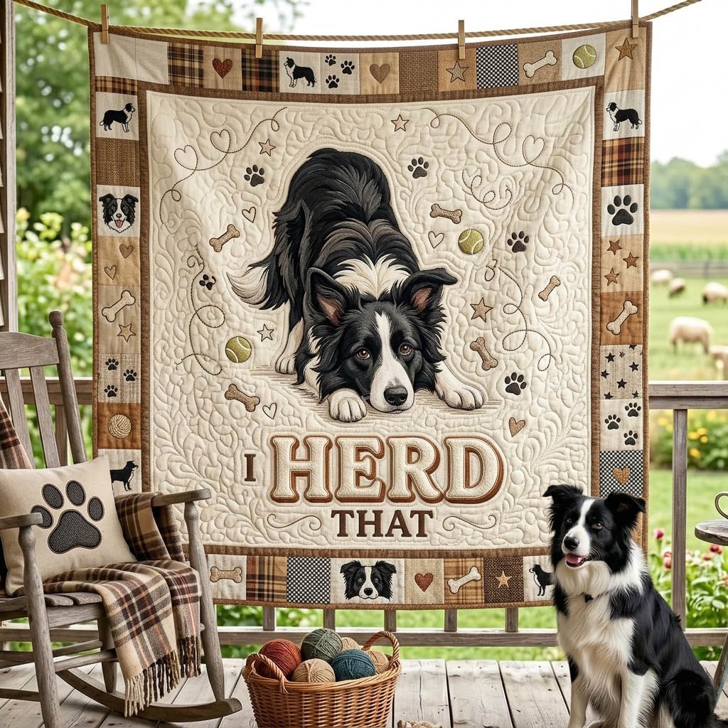 Border Collie Quilted Blanket printed blanket