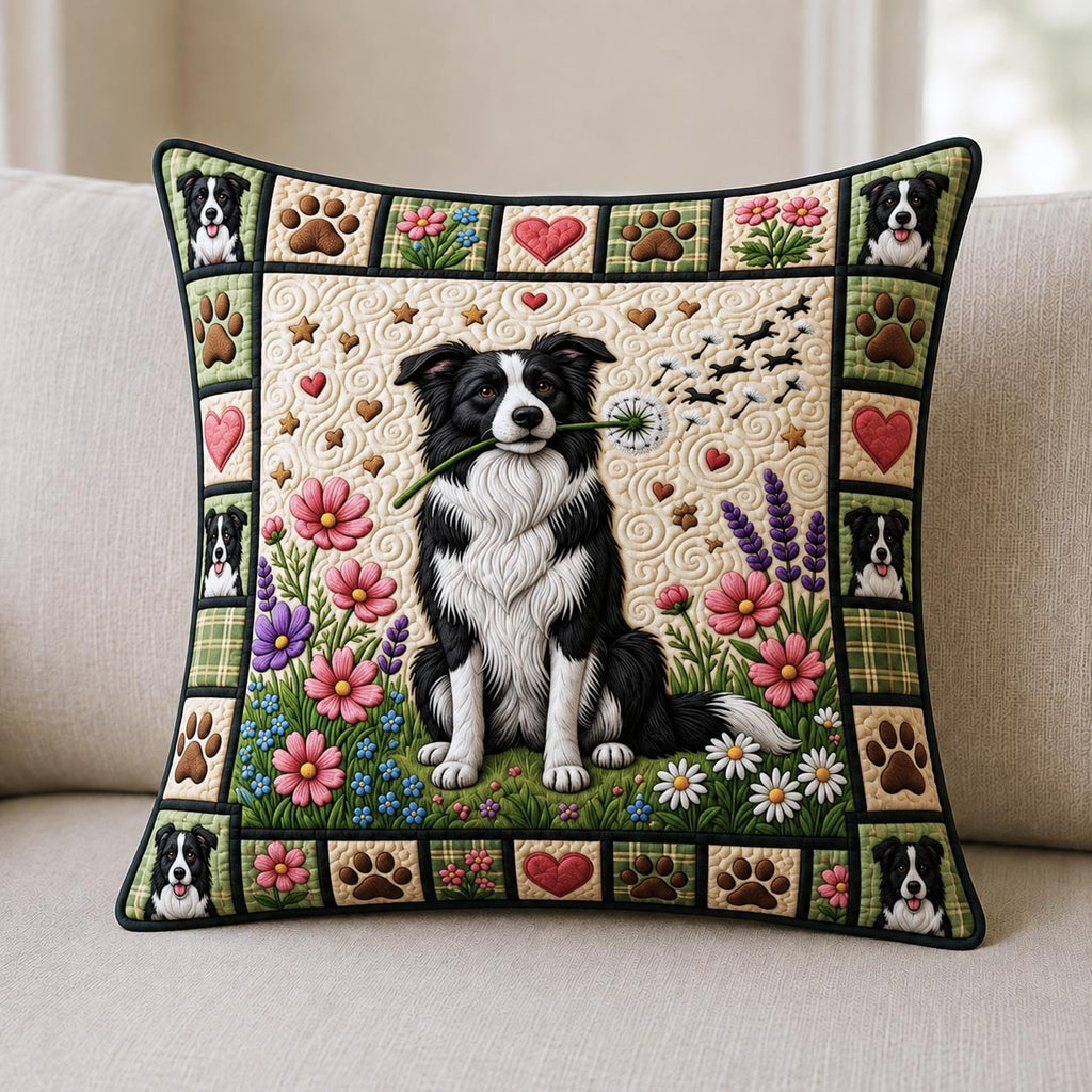 Border Collie Quilted Pillow Case printed quilted cushion cover
