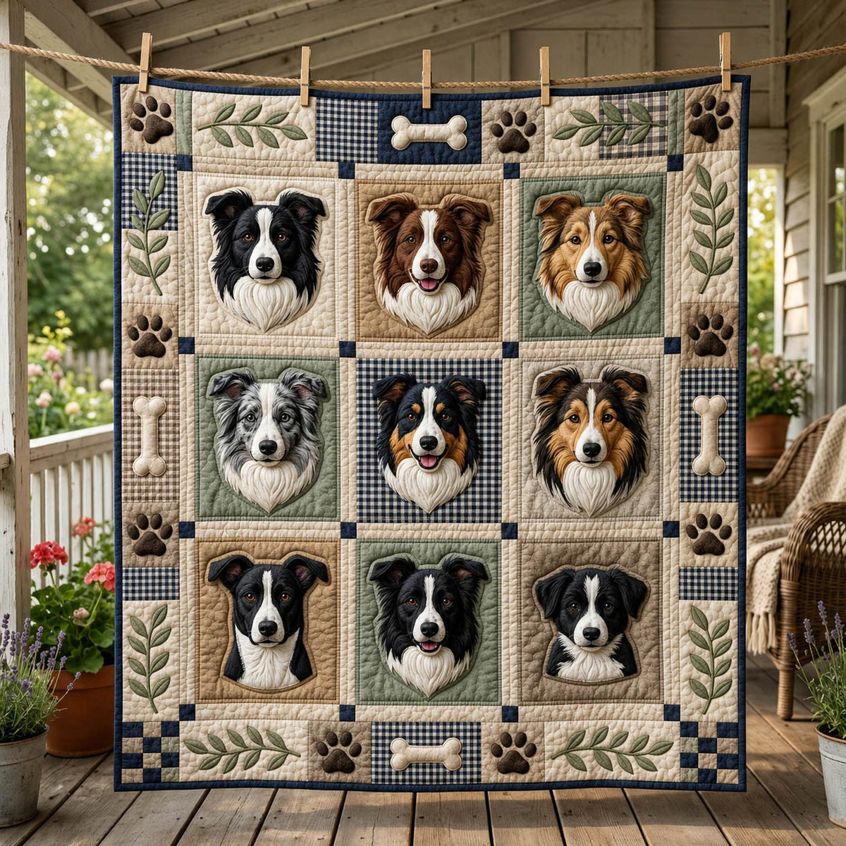 Border Collie Sheepdog Quilted Blanket printed blanket