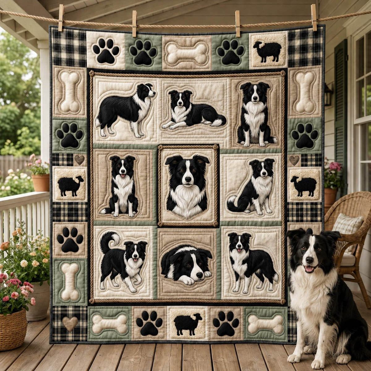Border Collie Sheepdog Quilted Blanket printed blanket
