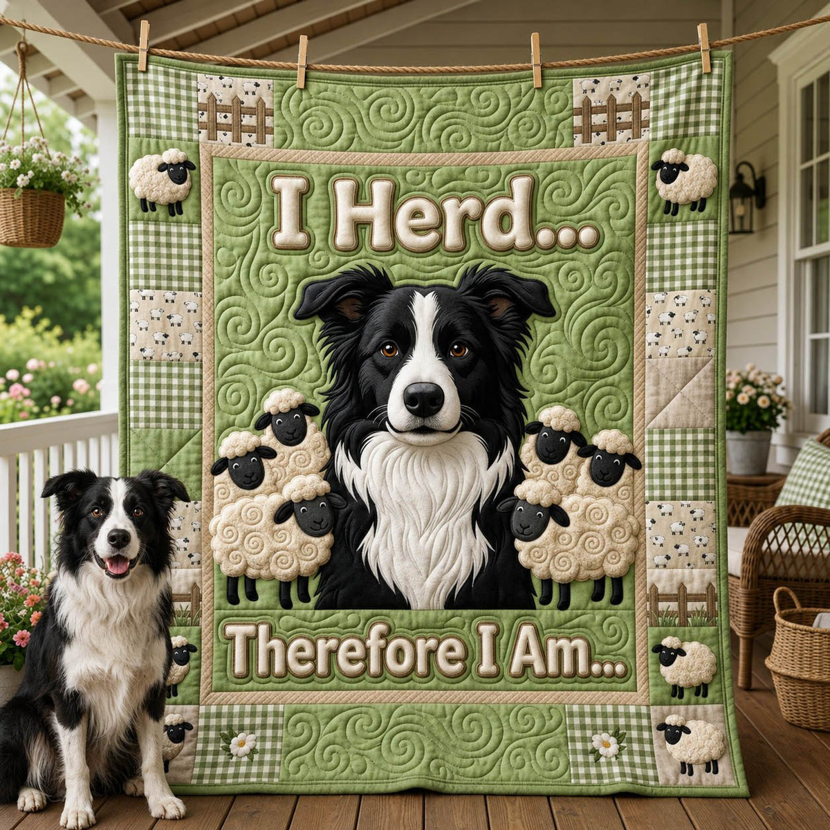 Border Collie Sheepdog Quilted Blanket printed blanket