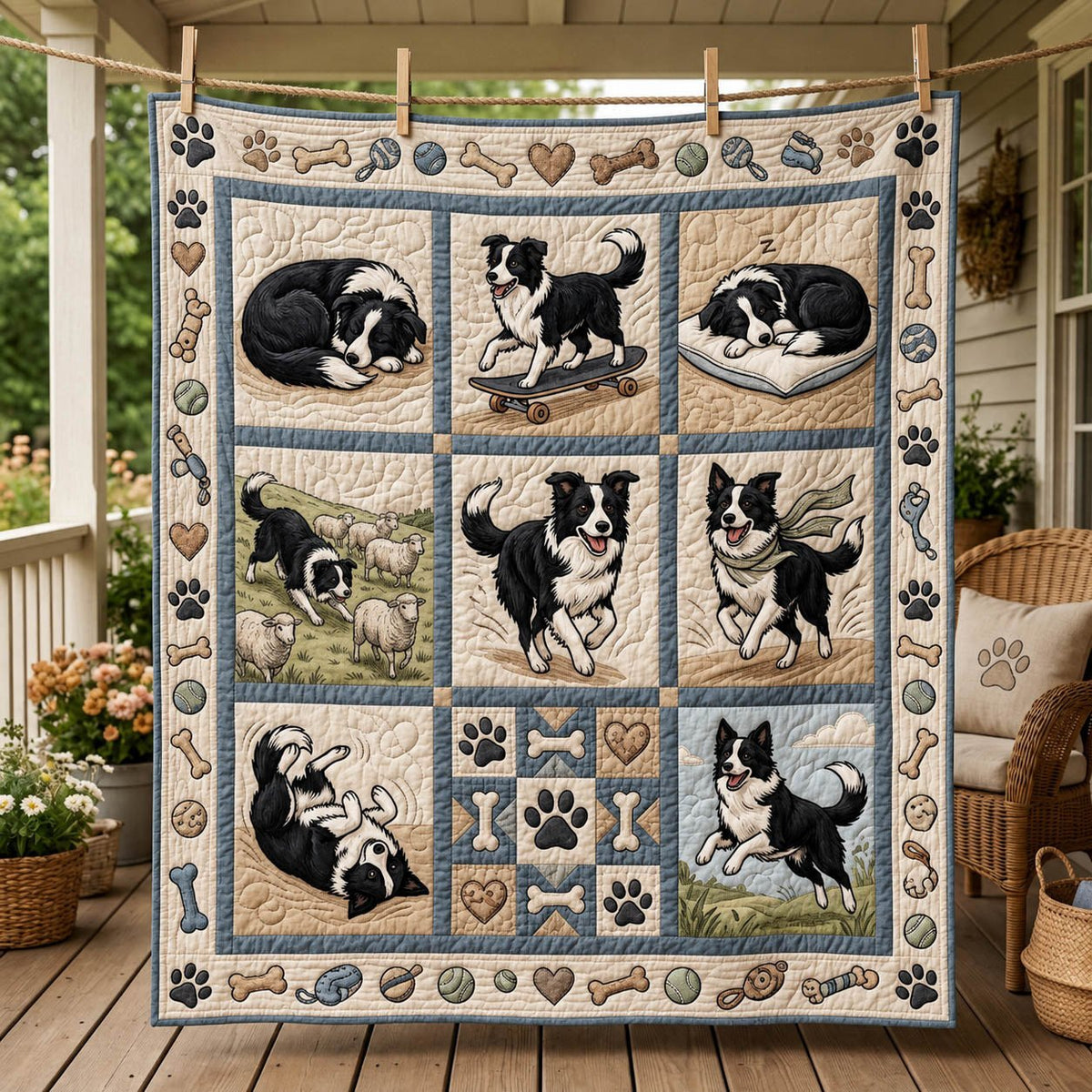 Border Collie Sheepdog Quilted Blanket printed blanket