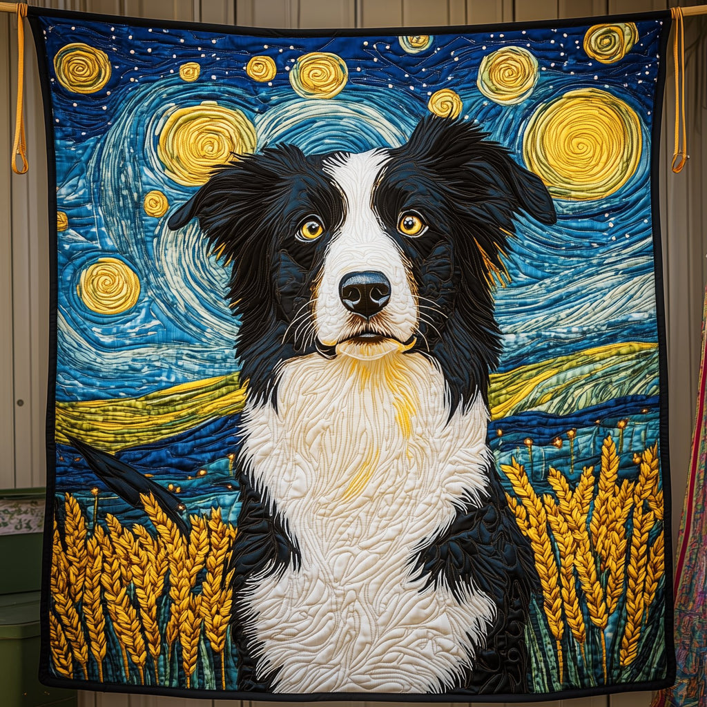 Border Collie Starry Night Quilted Blanket printed blanket