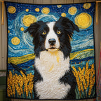 Border Collie Starry Night Quilted Blanket printed blanket