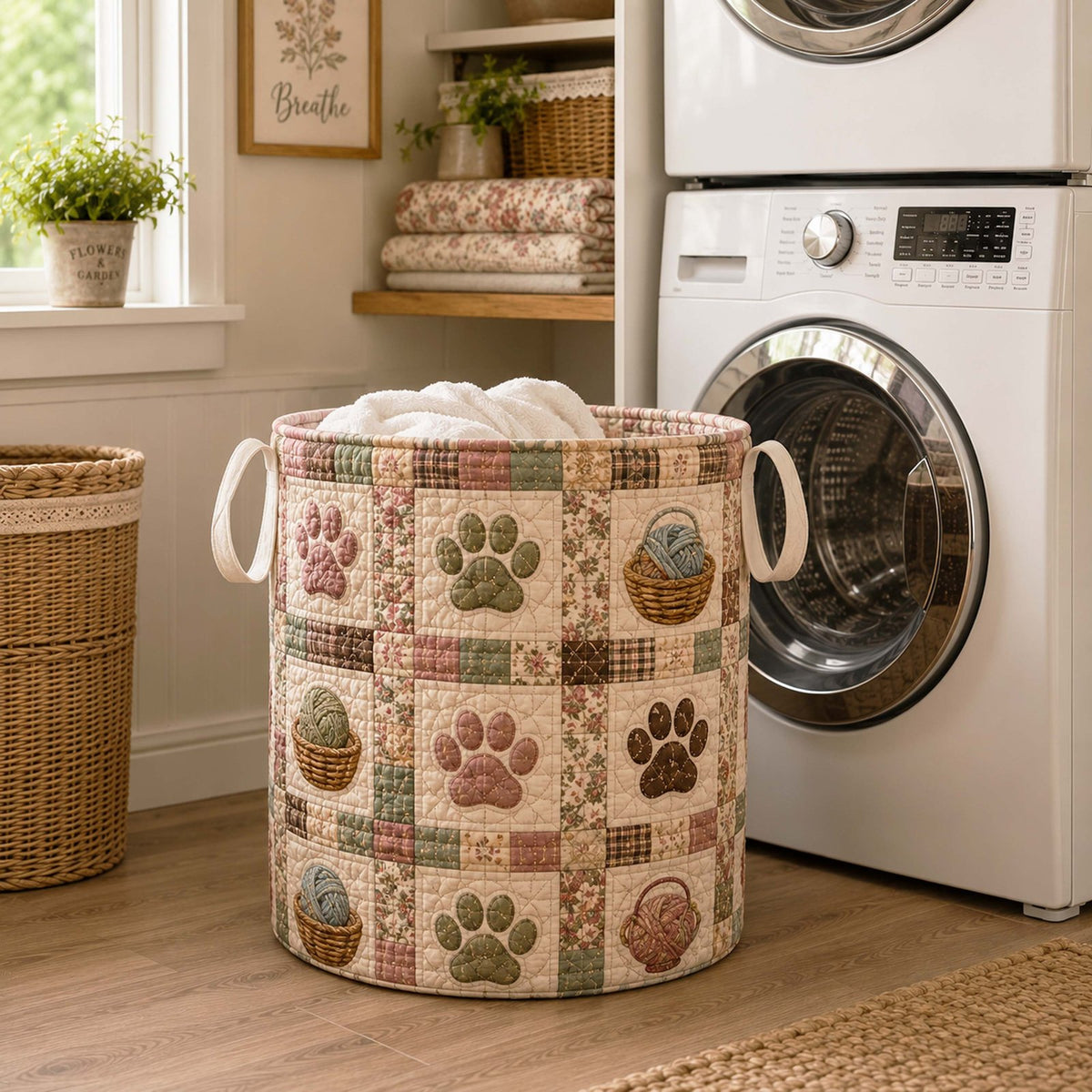 Botanical Cats Quilted Laundry Hamper printed laundry hamper
