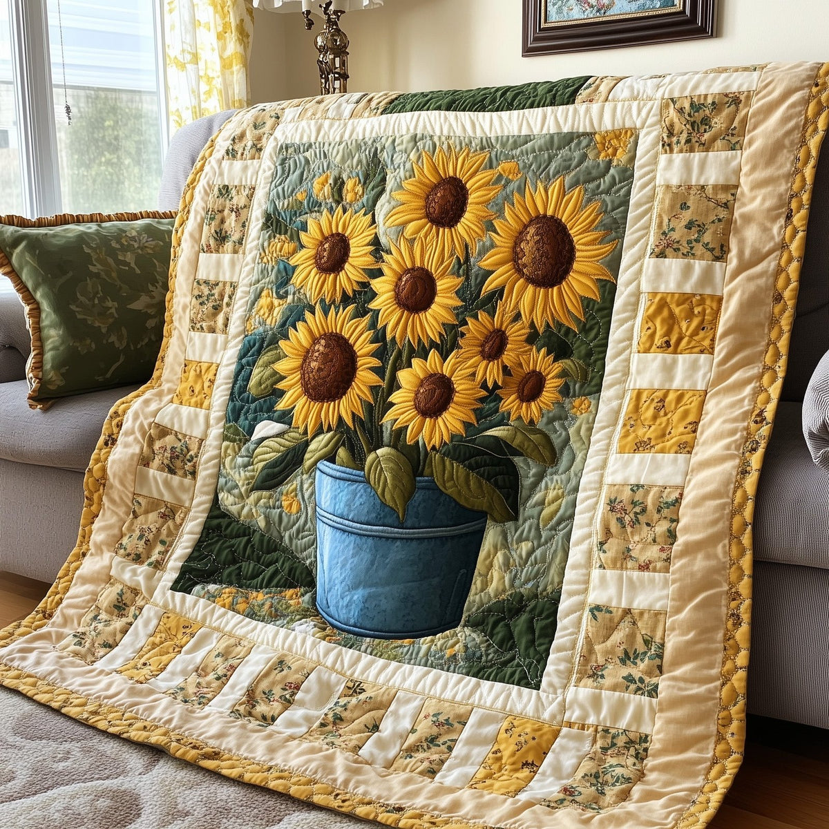 Bouquet of Sunflowers Quilted Blanket printed blanket