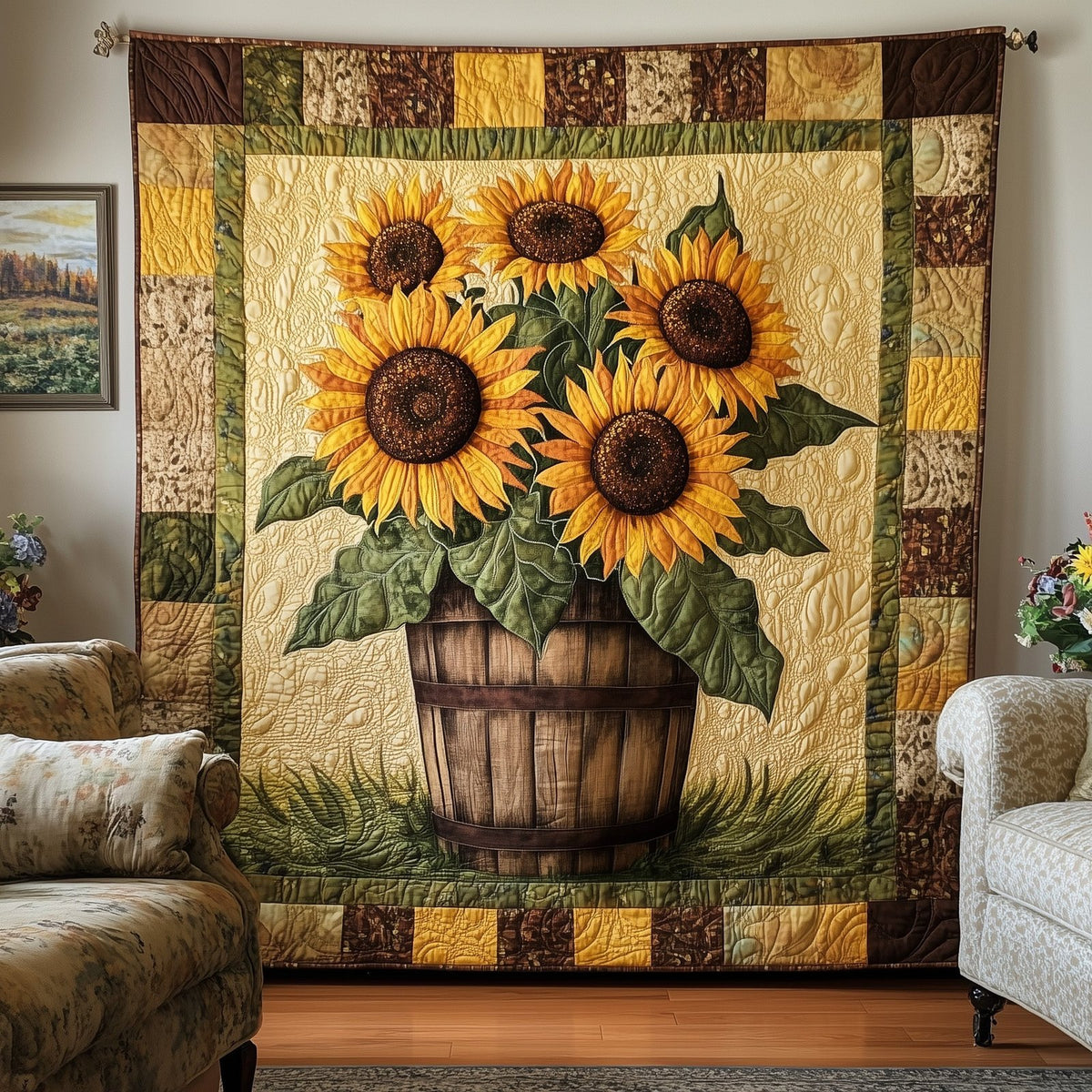 Bouquet of Sunflowers Quilted Blanket printed blanket