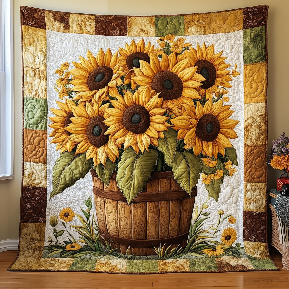 Bouquet of Sunflowers Quilted Blanket printed blanket