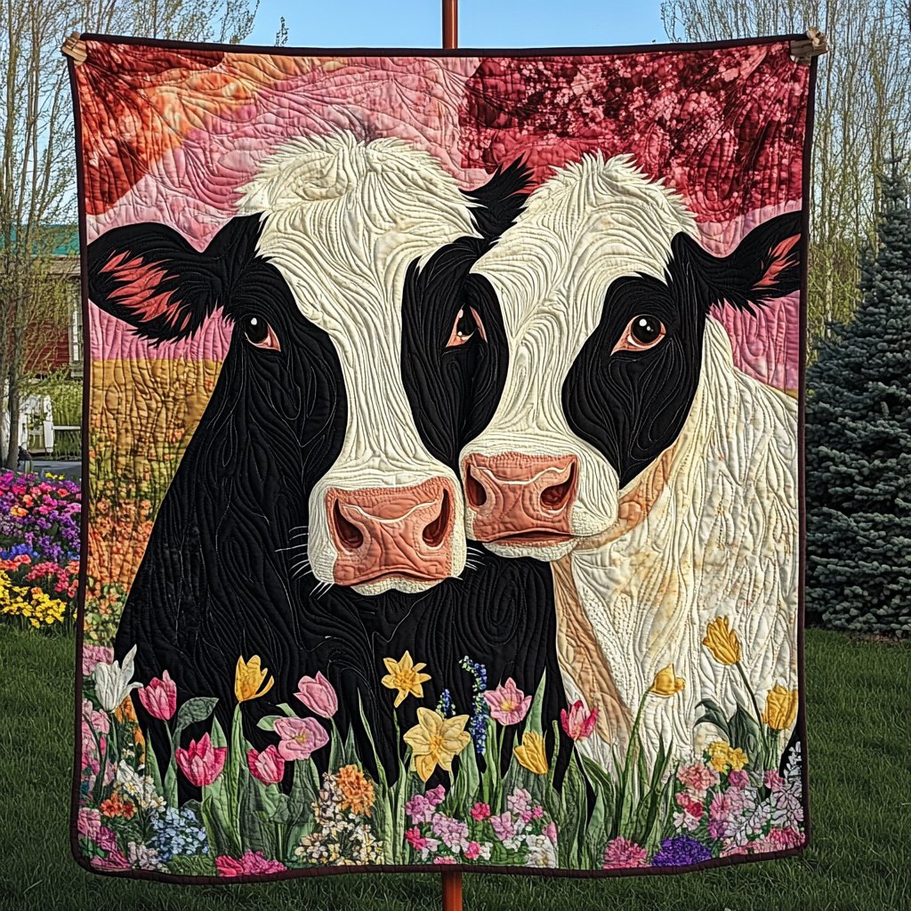 Bovine Bliss Quilted Blanket printed blanket