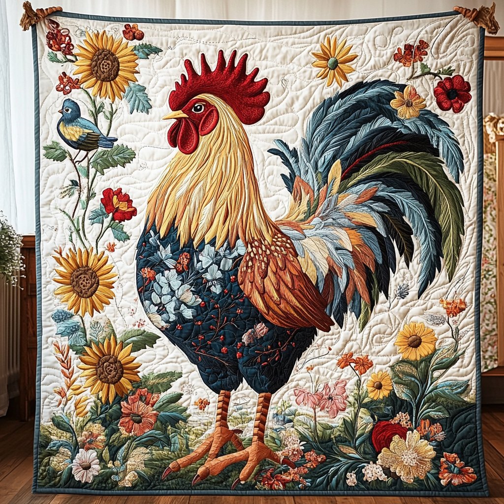 Brave Rooster Quilted Blanket printed blanket