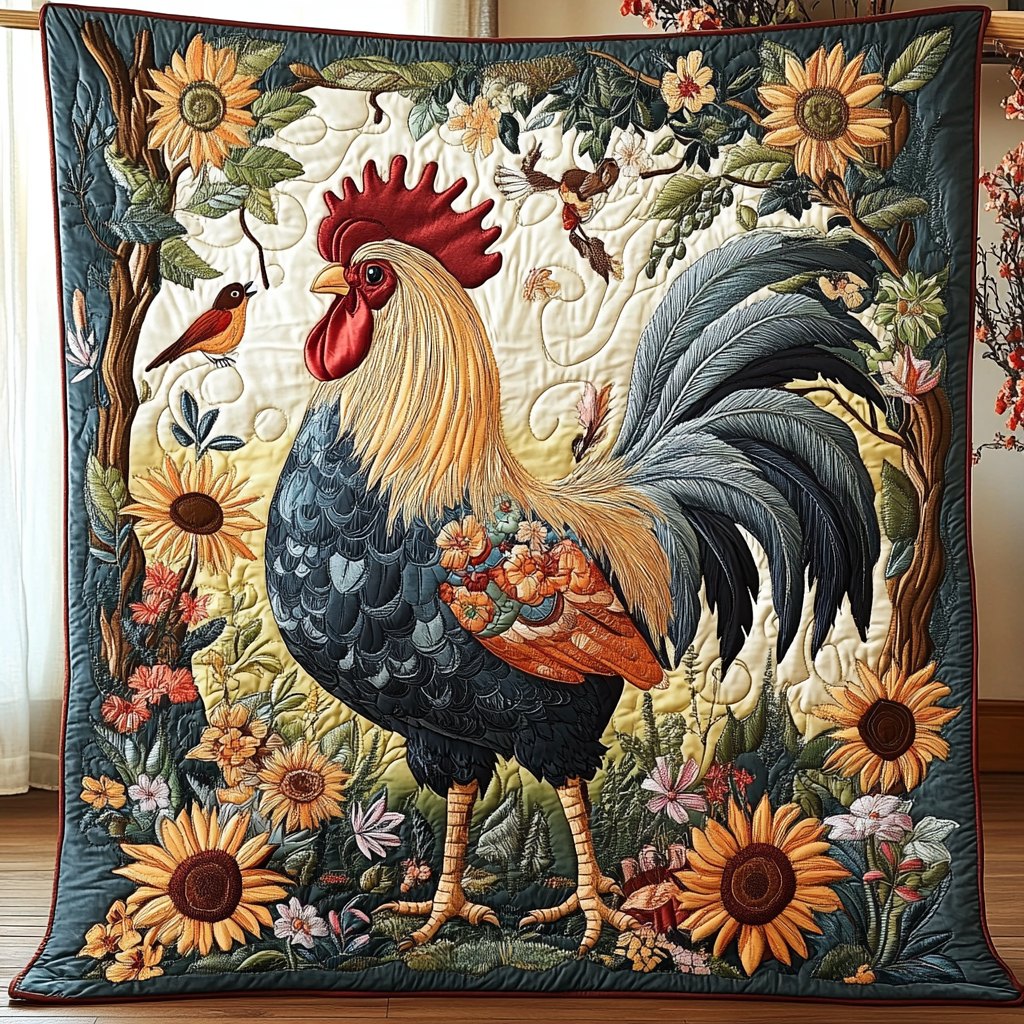 Brave Rooster Quilted Blanket printed blanket