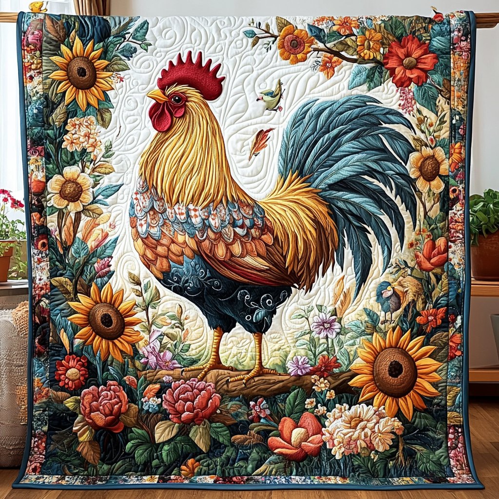 Brave Rooster Quilted Blanket printed blanket