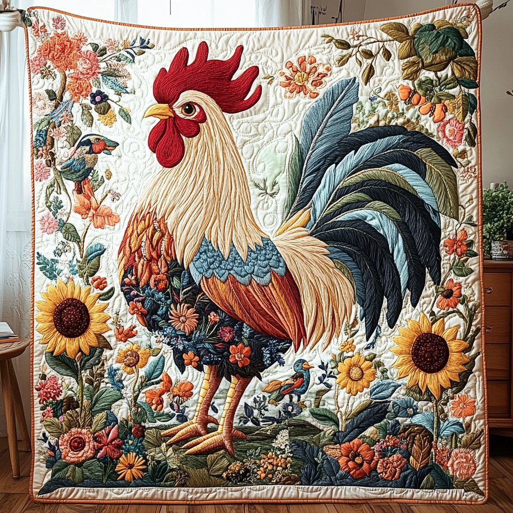 Brave Rooster Quilted Blanket printed blanket