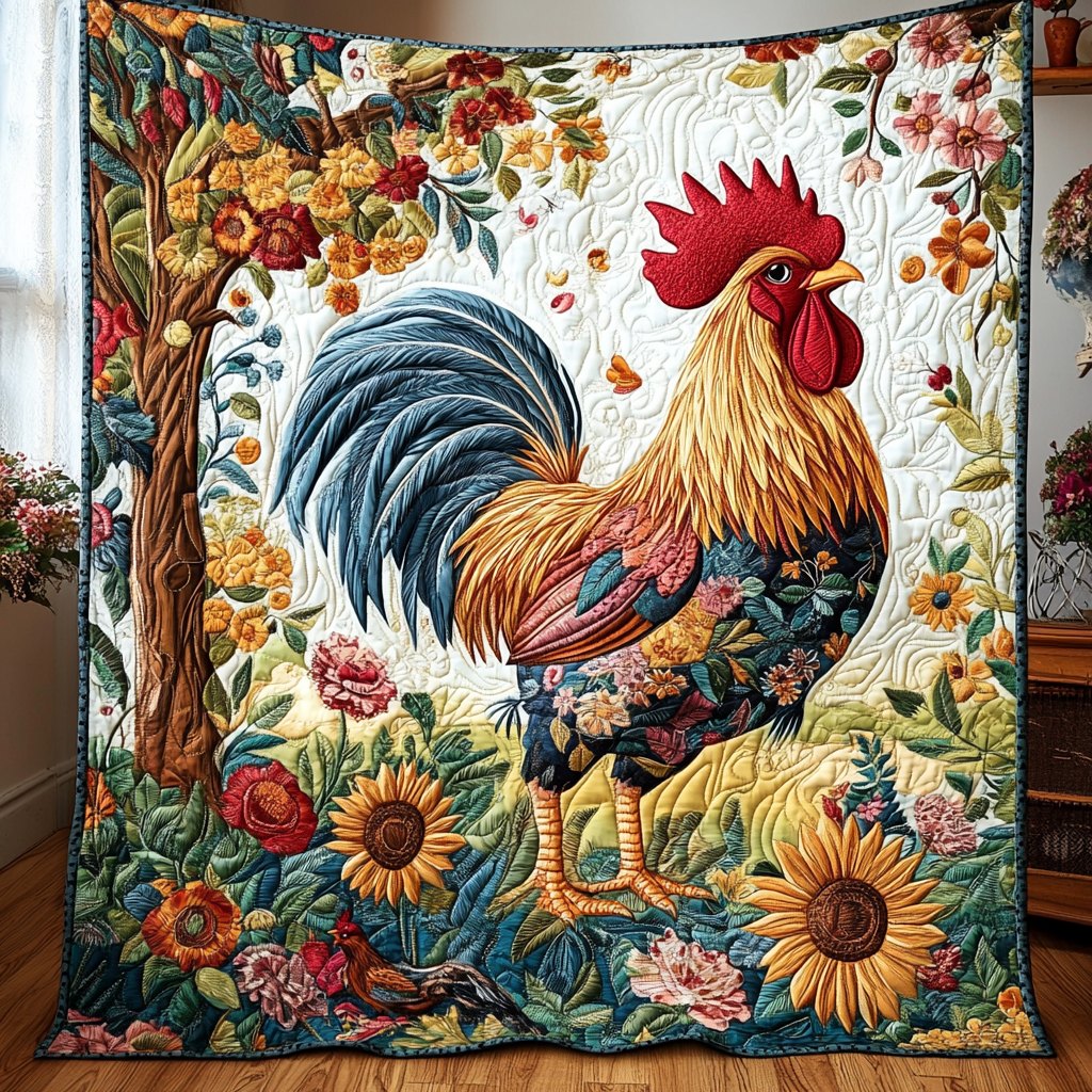 Brave Rooster Quilted Blanket printed blanket