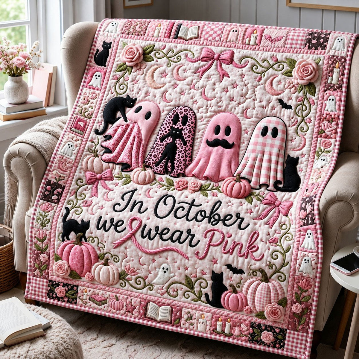 Breast Cancer Awareness Quilted Blanket printed blanket