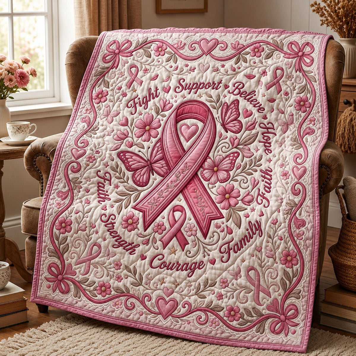 Breast Cancer Awareness Quilted Blanket printed blanket