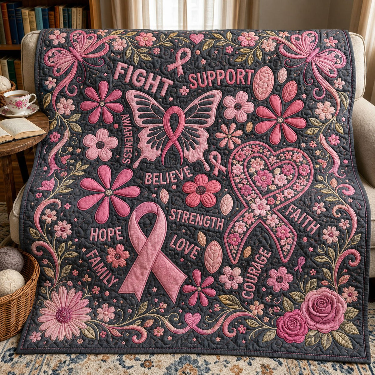 Breast Cancer Awareness Quilted Blanket printed blanket