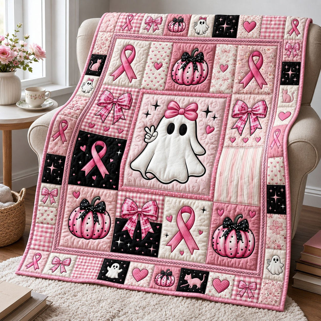 Breast Cancer Ghost Coquette Bow Quilted Blanket printed blanket
