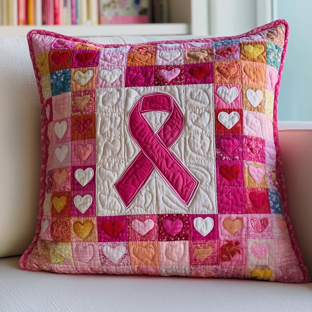 Breast Cancer Ribbon Quilted Cushion Cover printed cushion cover