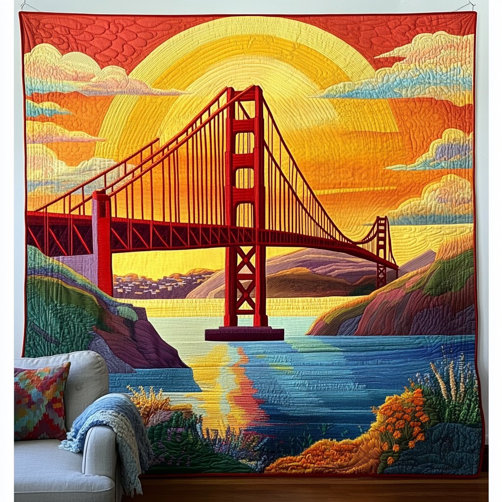 Bridge in Bloom Quilted Blanket printed blanket