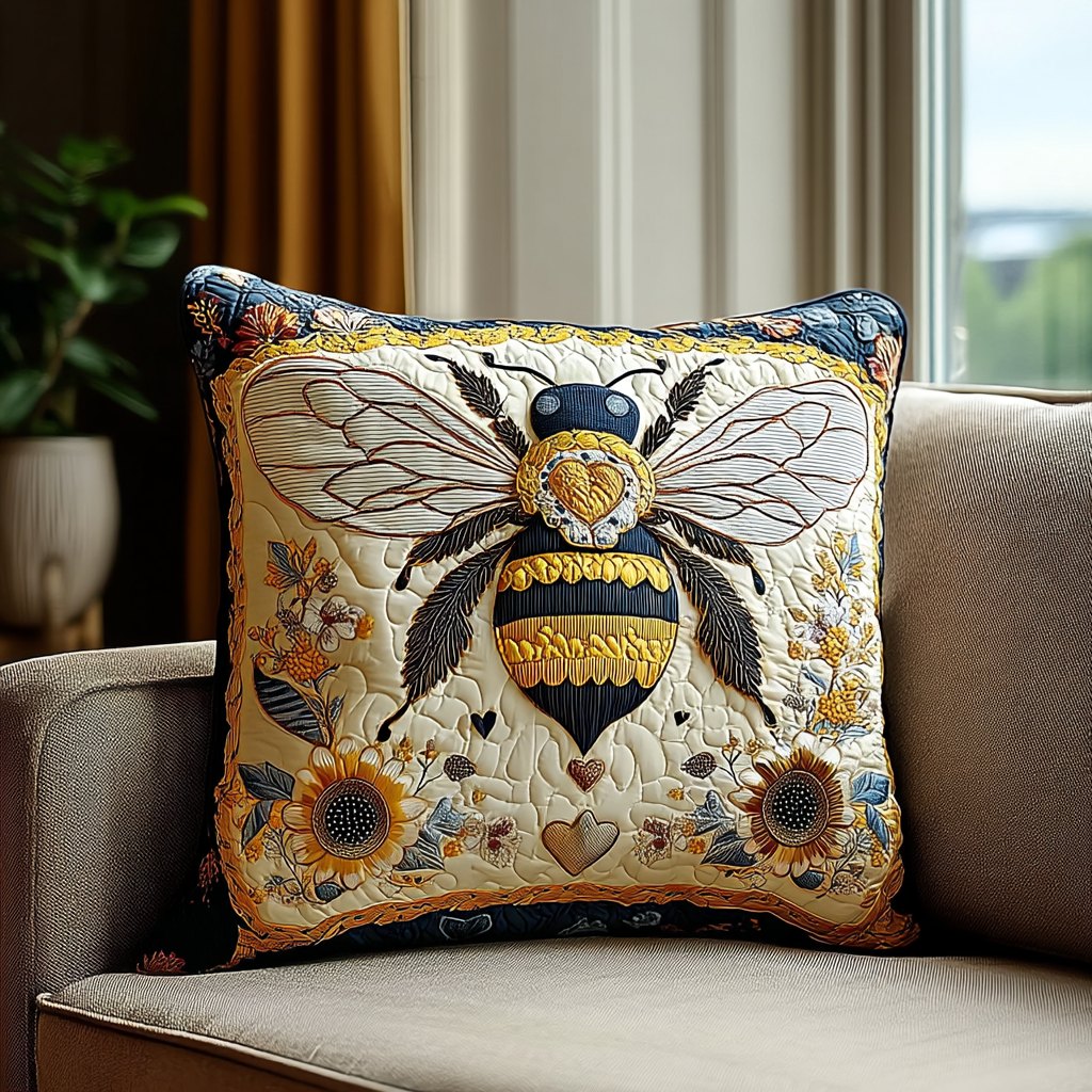 Bright Bee Quilted Cushion Cover printed cushion cover