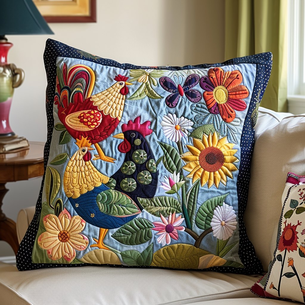 Bright Chickens Quilted Cushion Cover printed cushion cover