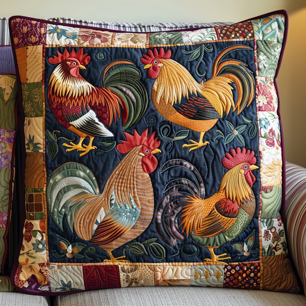 Bright Chickens Quilted Cushion Cover printed cushion cover