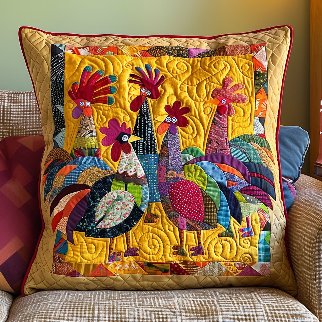 Bright Chickens Quilted Cushion Cover printed cushion cover