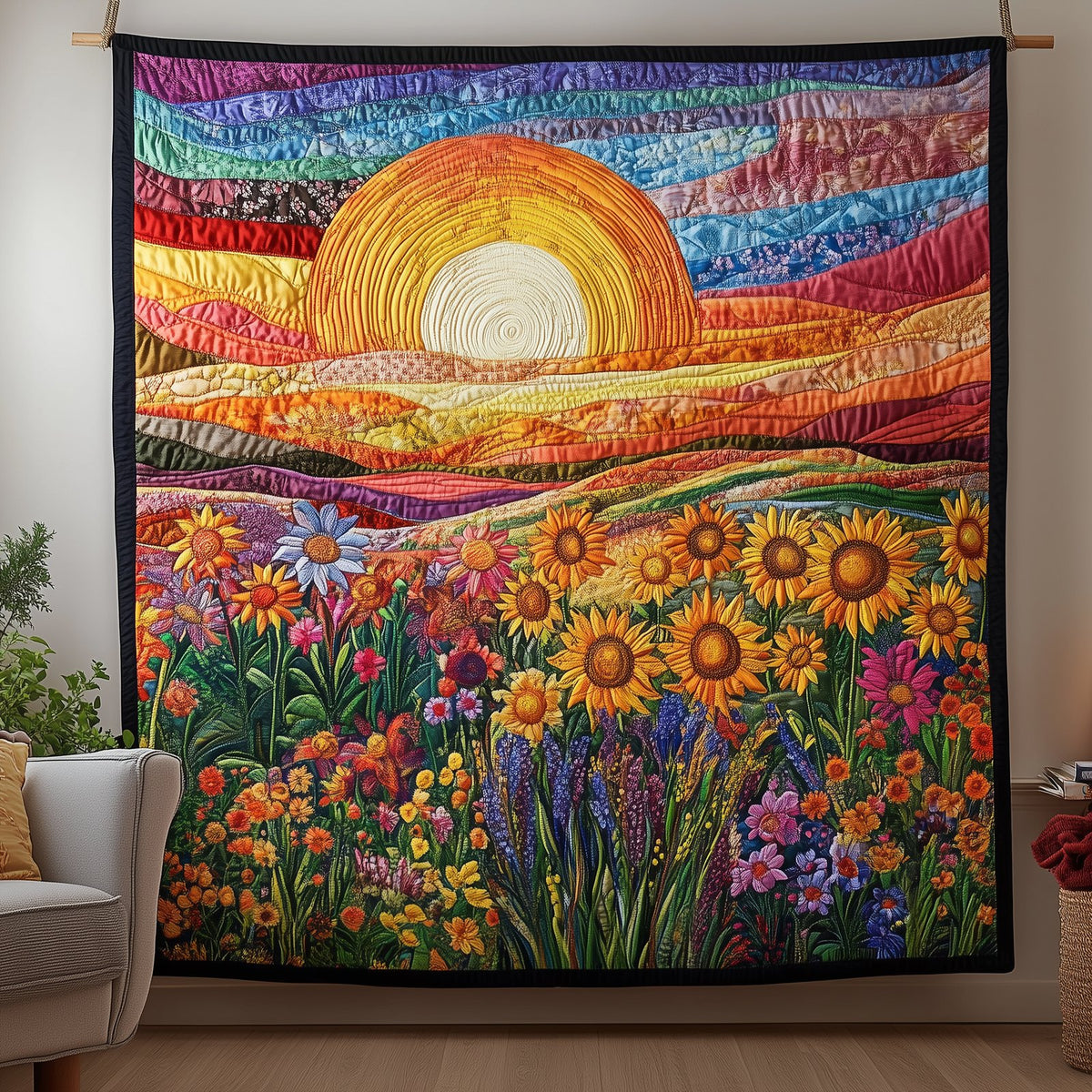Brilliant Floral Sunset Quilted Blanket printed blanket