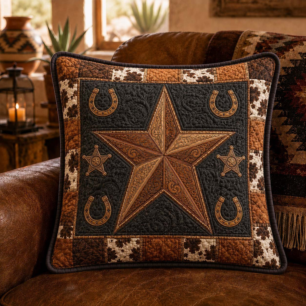 Bronco Star Quilted Cushion Cover printed cushion cover