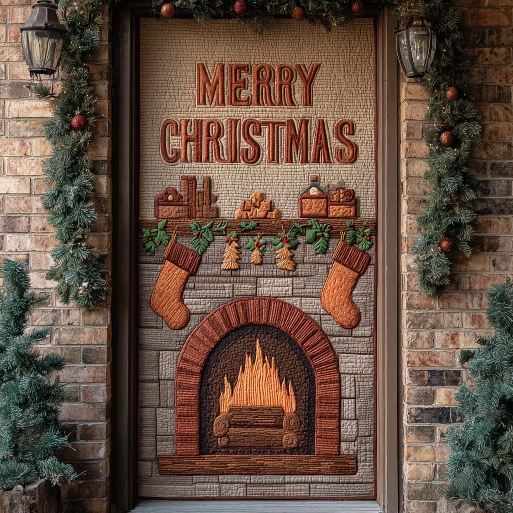 Brown Holiday Hearth Quilted Door Curtain printed door curtain