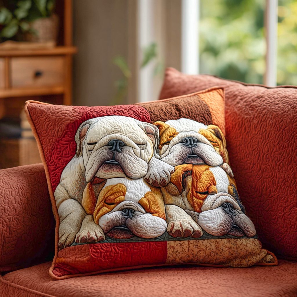 Bulldog Nap Haven Quilted Cushion Cover printed cushion cover