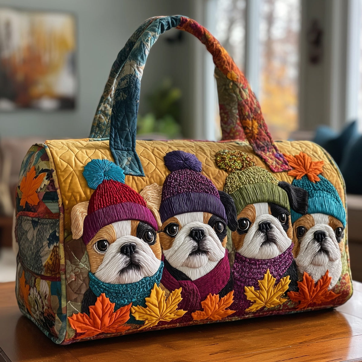 Bulldog Quilted Duffle Bag printed duffle bag
