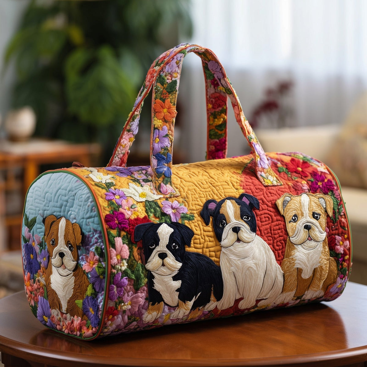 Bulldog Quilted Duffle Bag printed duffle bag
