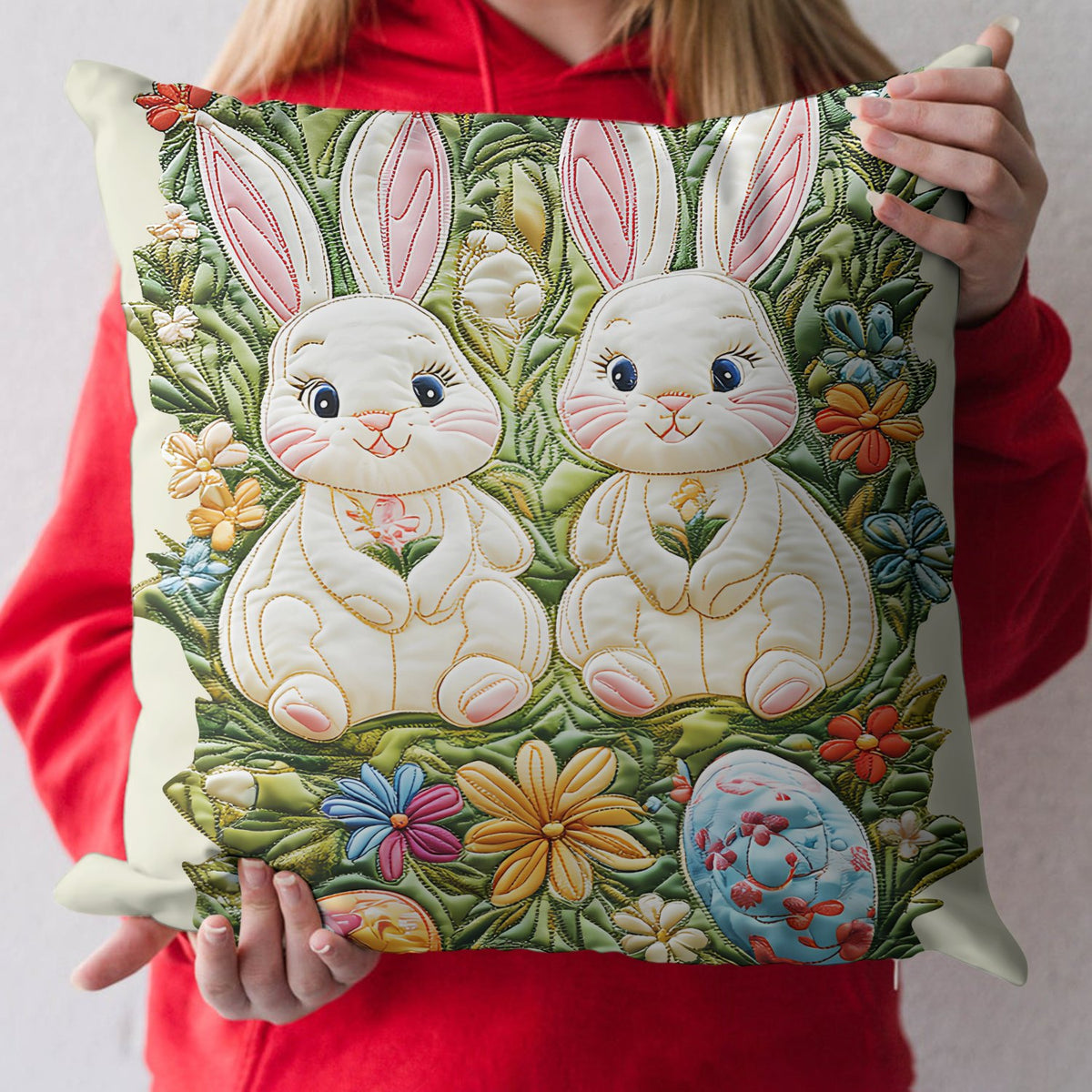 Bunny Bloom Quilted Cushion Cover printed cushion cover