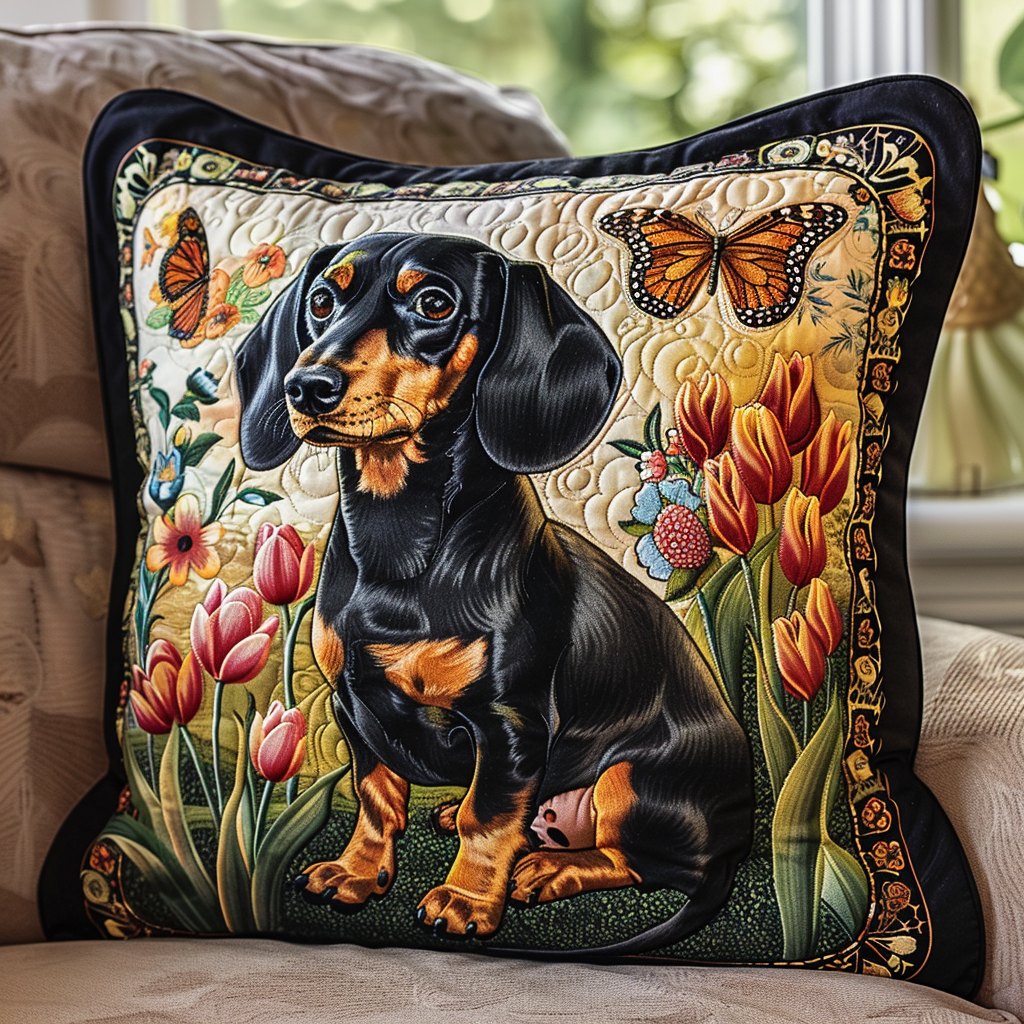 Butterfly and Dachshund Quilted Cushion Cover printed cushion cover