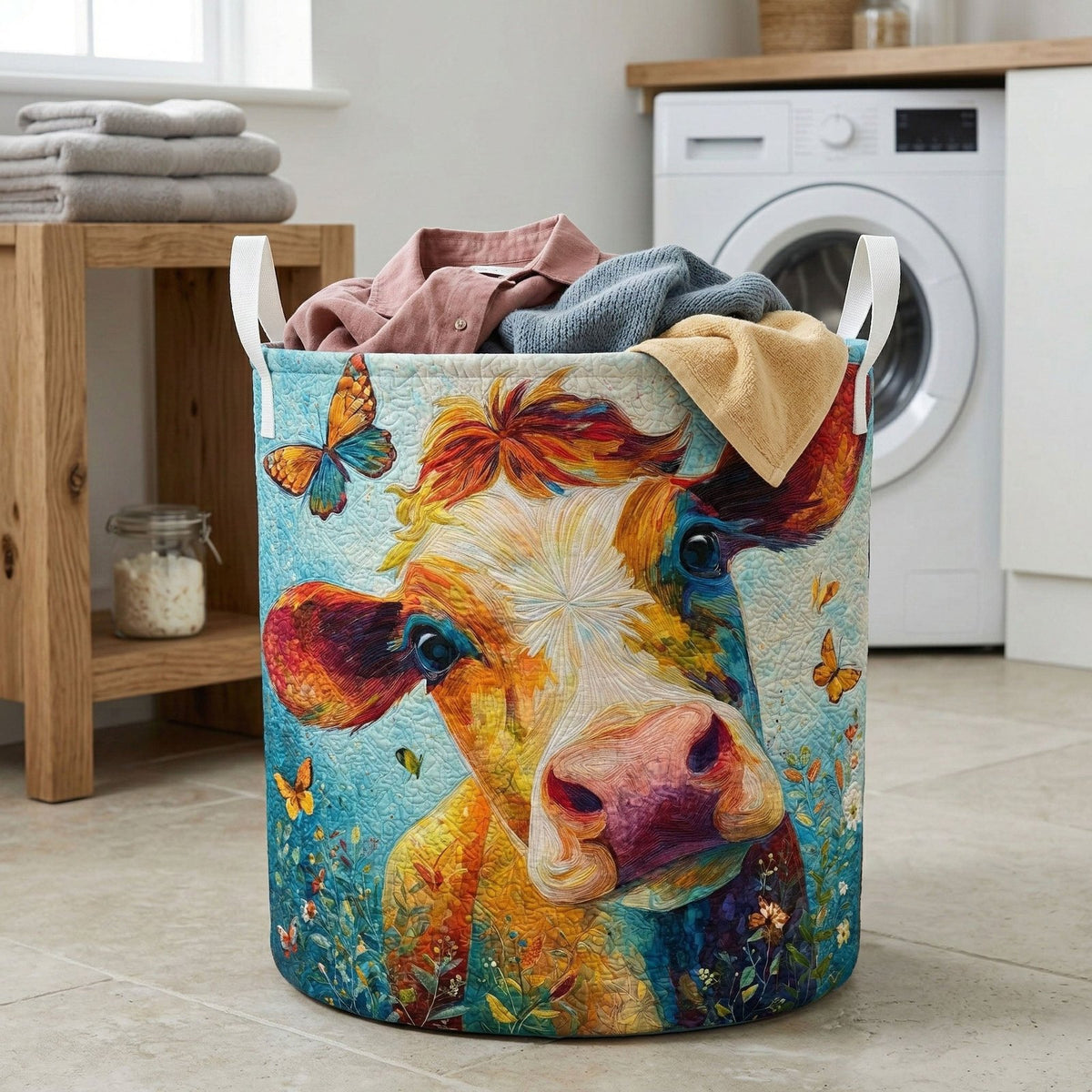 Butterfly Cow Meadow Quilted Laundry Hamper printed laundry hamper