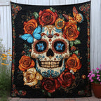 Butterfly Skull Bloom Quilted Blanket printed blanket